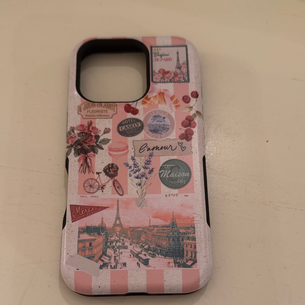 Chic Parisian-Themed Phone Case - Pink and White